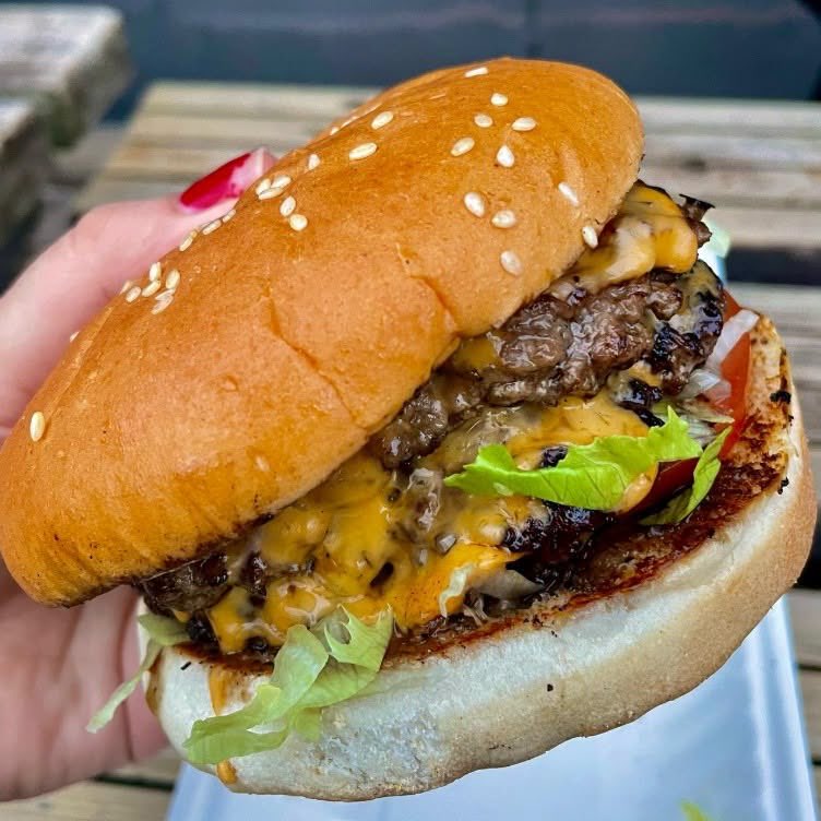 A burger from the Wednesday food truck